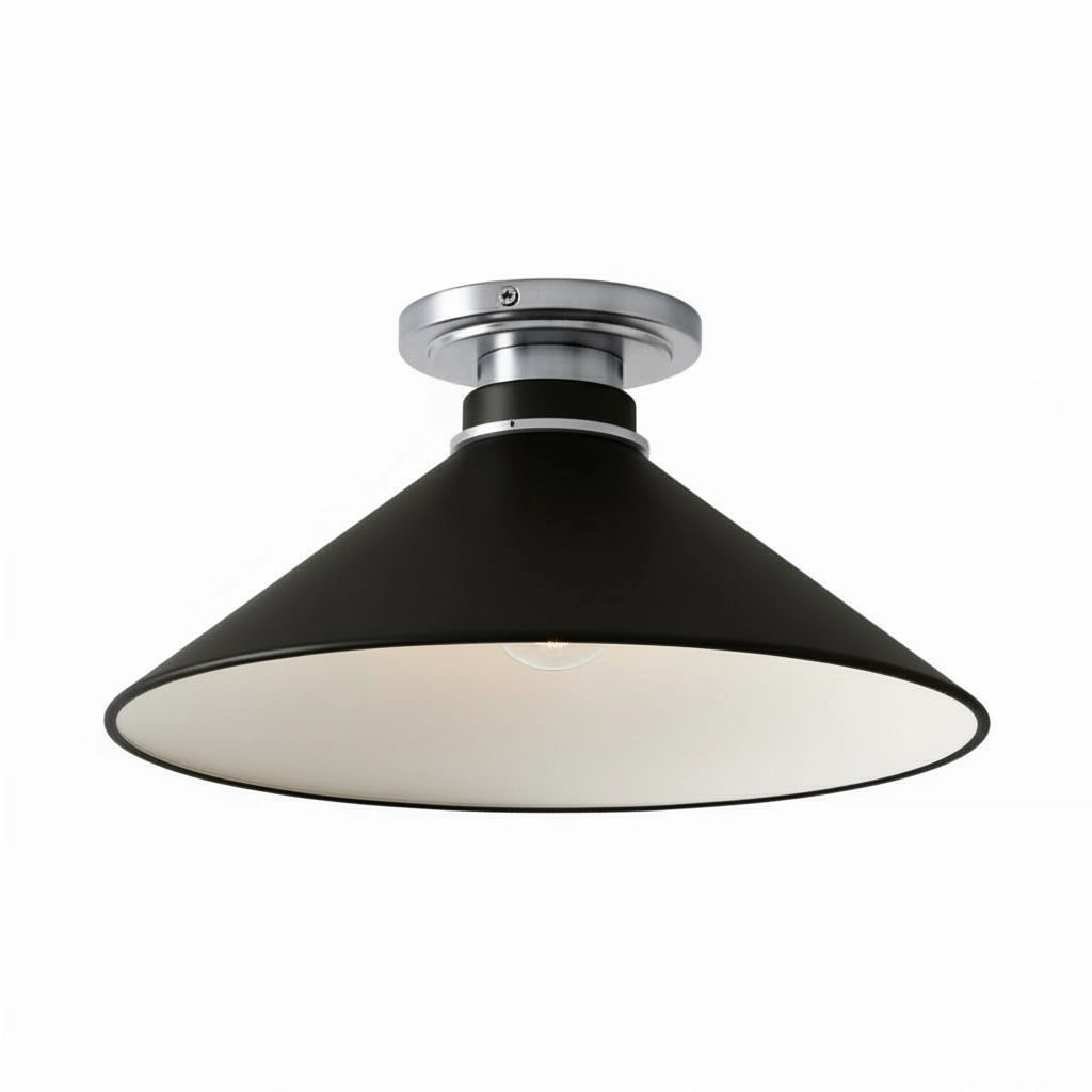 Lampa Sufitowa Wiejska z Stożkowym Kloszem i Metalową Oprawką - Czarny