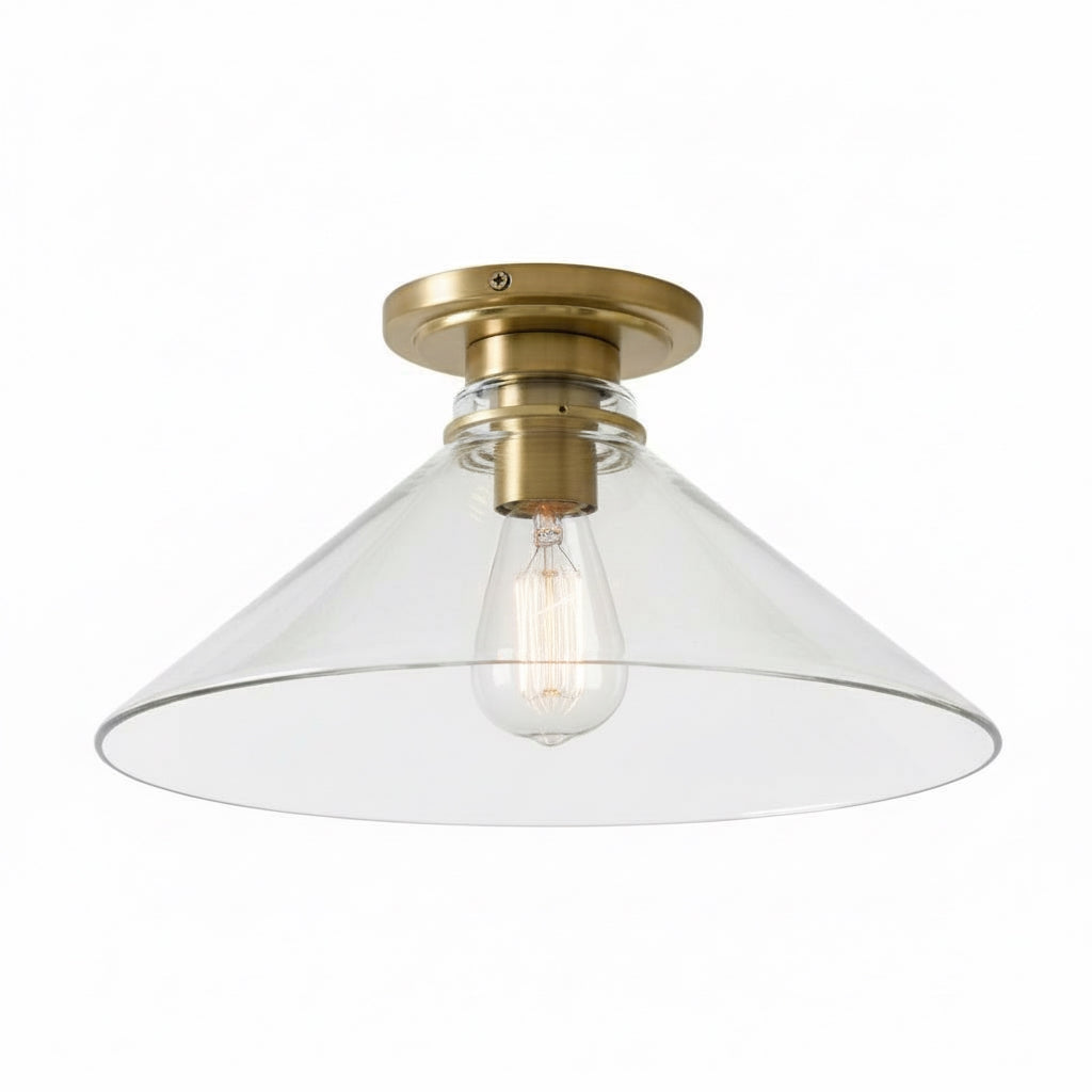 Lampa Sufitowa Wiejska z Stożkowym Kloszem i Metalową Oprawką - Przezroczyste szkło