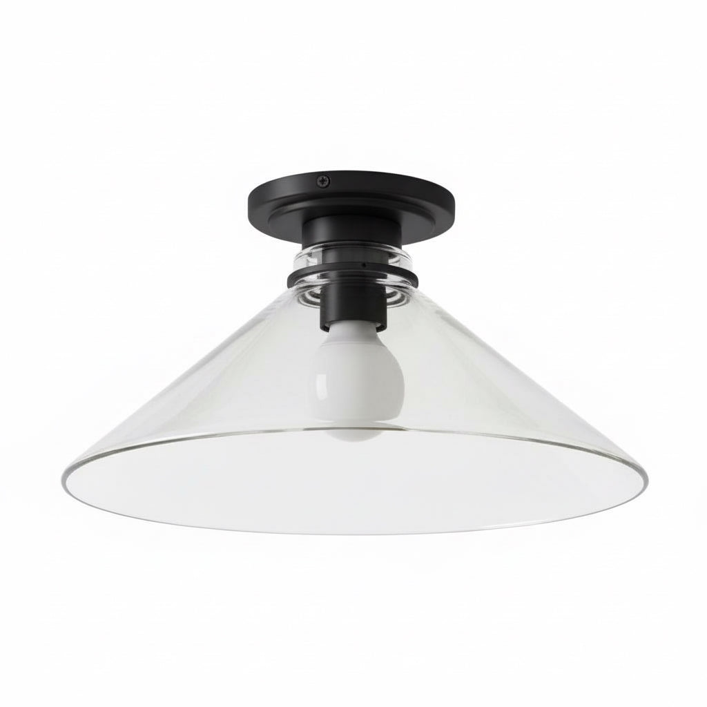Lampa Sufitowa Wiejska z Stożkowym Kloszem i Metalową Oprawką - Przezroczyste szkło