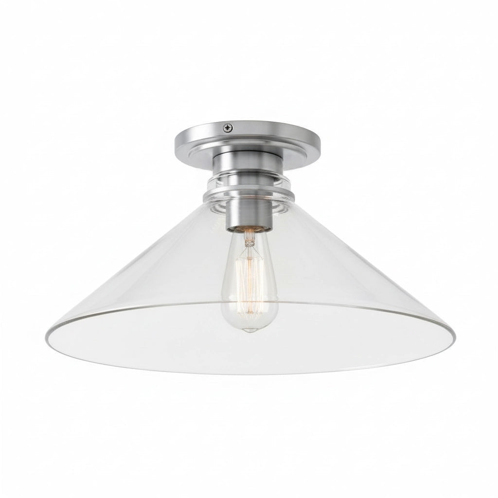 Lampa Sufitowa Wiejska z Stożkowym Kloszem i Metalową Oprawką - Przezroczyste szkło