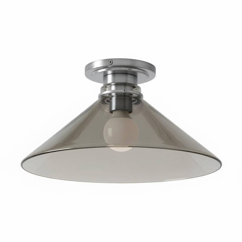 Lampa Sufitowa Wiejska z Stożkowym Kloszem i Metalową Oprawką - Dymione szkło