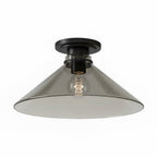 Lampa Sufitowa Wiejska z Stożkowym Kloszem i Metalową Oprawką - Dymione szkło