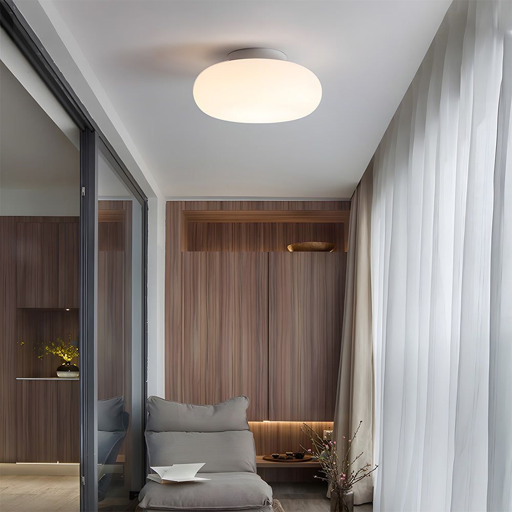 Lampa Sufitowa Minimalistyczna z Owalnym Szklanym Kloszem - Biały