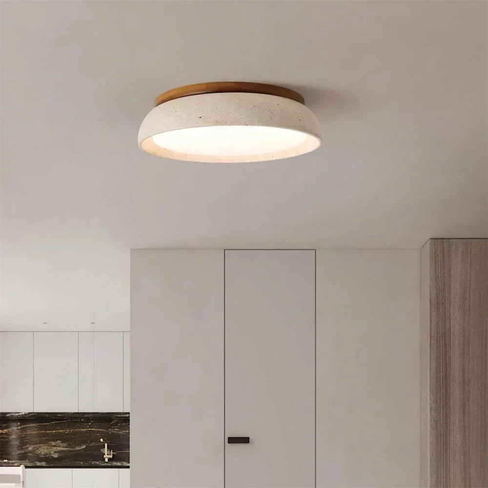 Lampa Sufitowa Minimalistyczna Okrągła z Kloszem z Trawertynu - 10