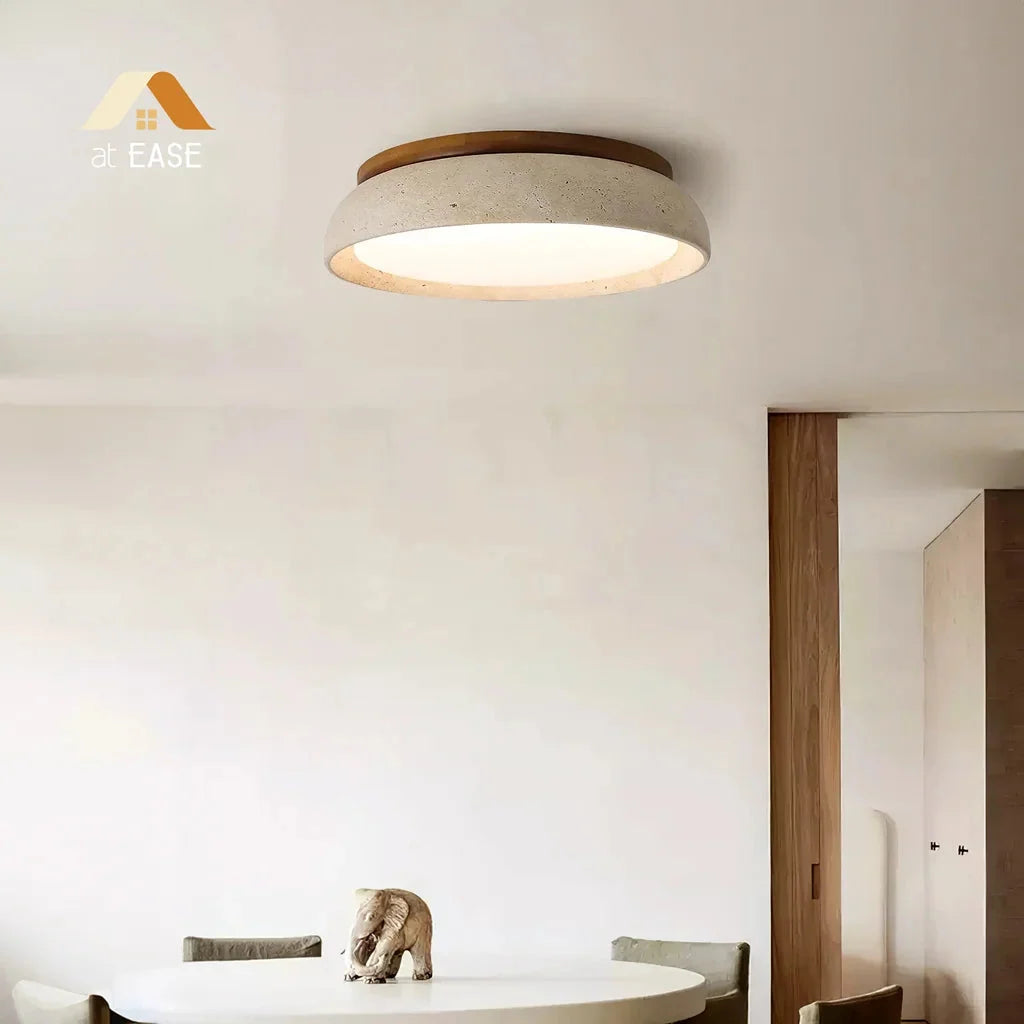Lampa Sufitowa Minimalistyczna Okrągła z Kloszem z Trawertynu - 3