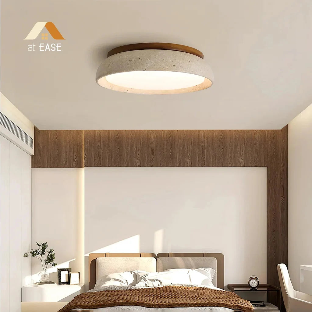 Lampa Sufitowa Minimalistyczna Okrągła z Kloszem z Trawertynu