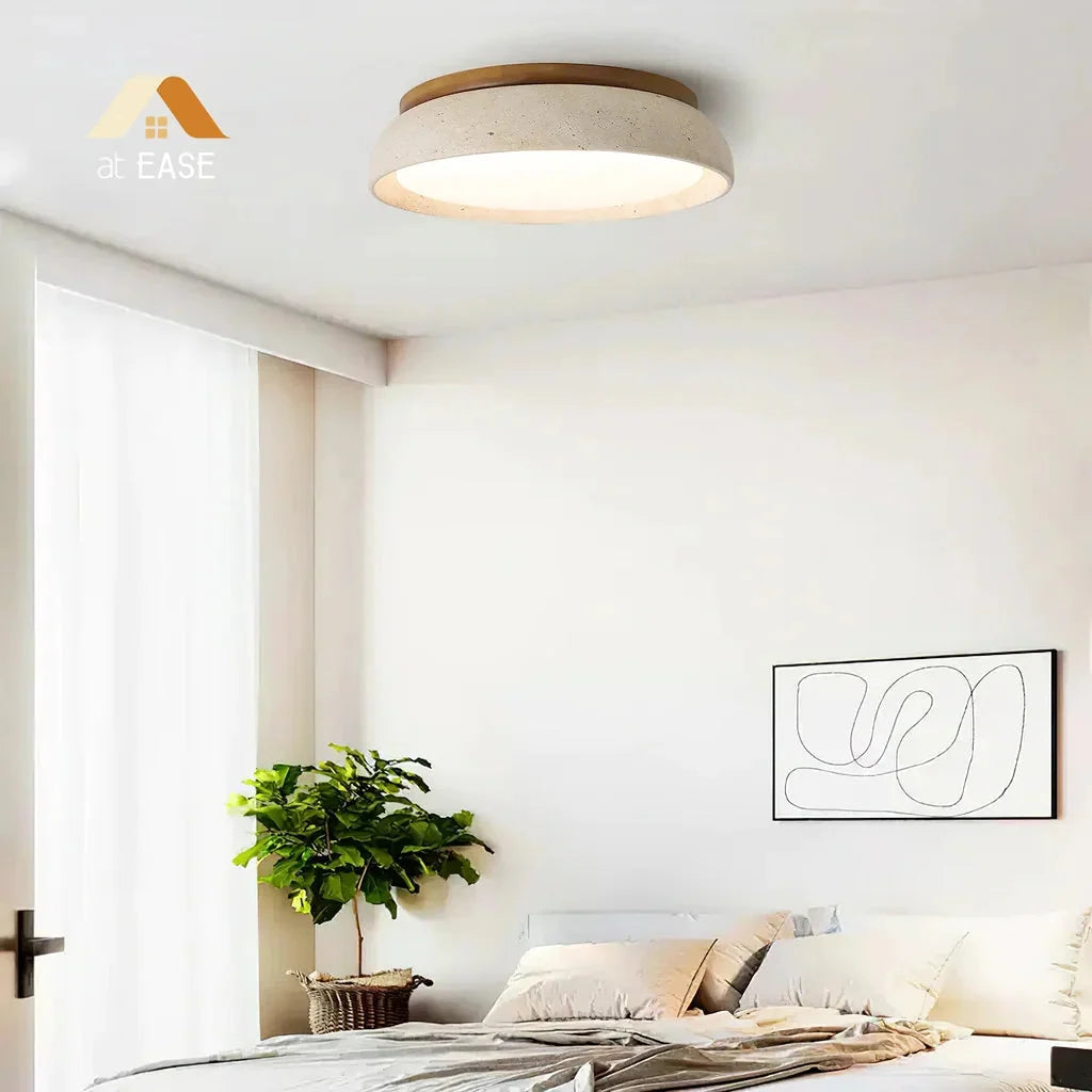 Lampa Sufitowa Minimalistyczna Okrągła z Kloszem z Trawertynu - 8