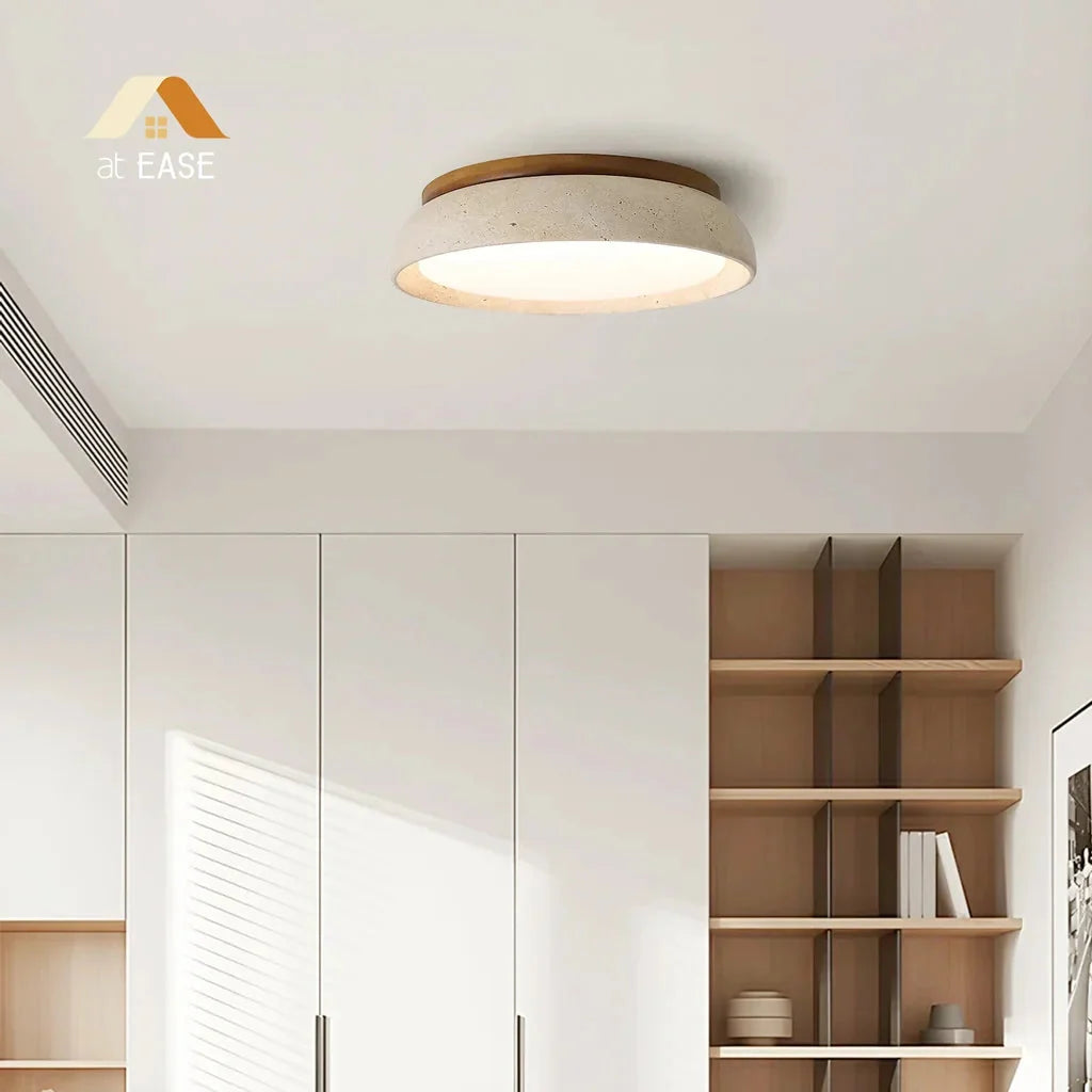 Lampa Sufitowa Minimalistyczna Okrągła z Kloszem z Trawertynu - 9