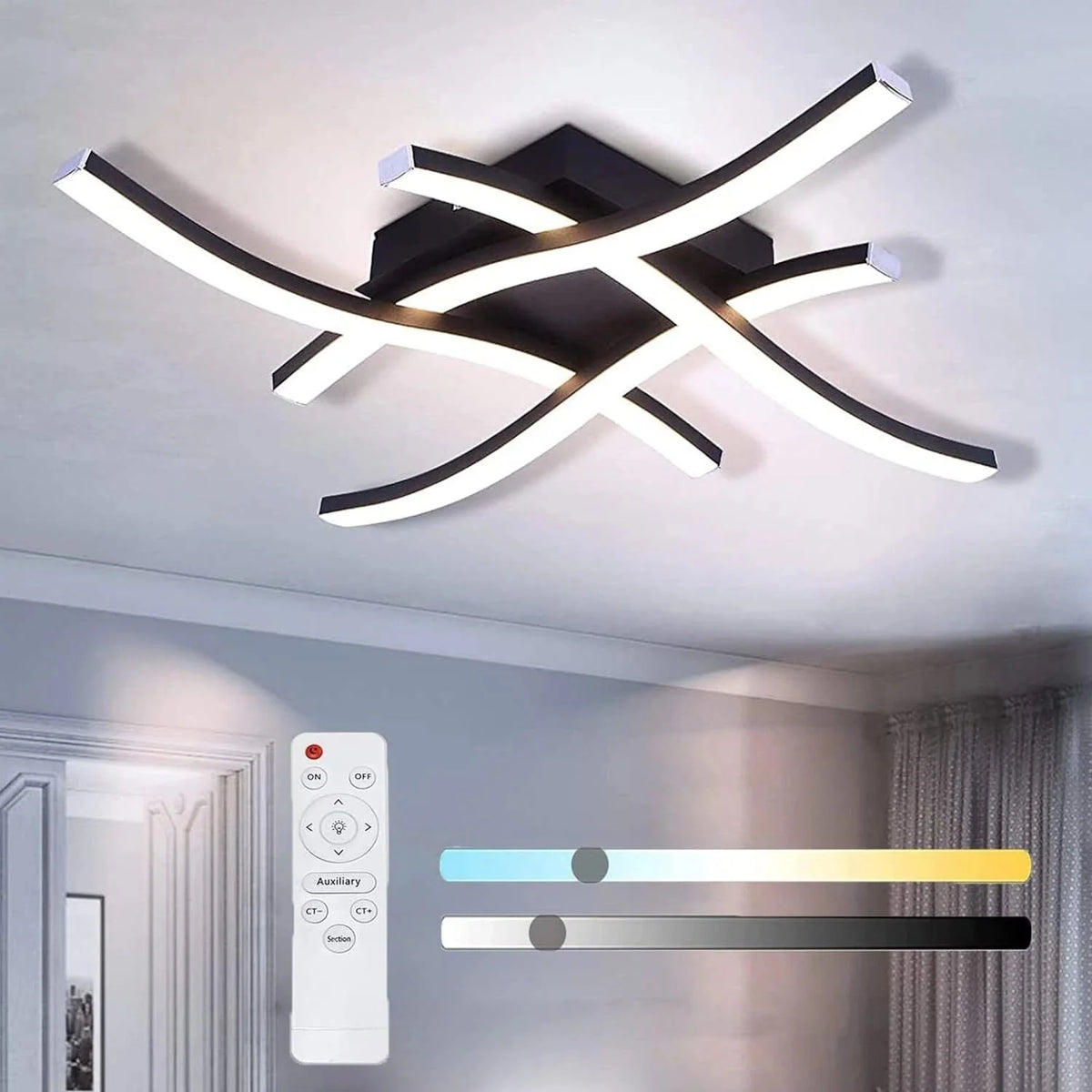Lampa Sufitowa Nowoczesna z 4 Falistymi Ramionami i Pilotem