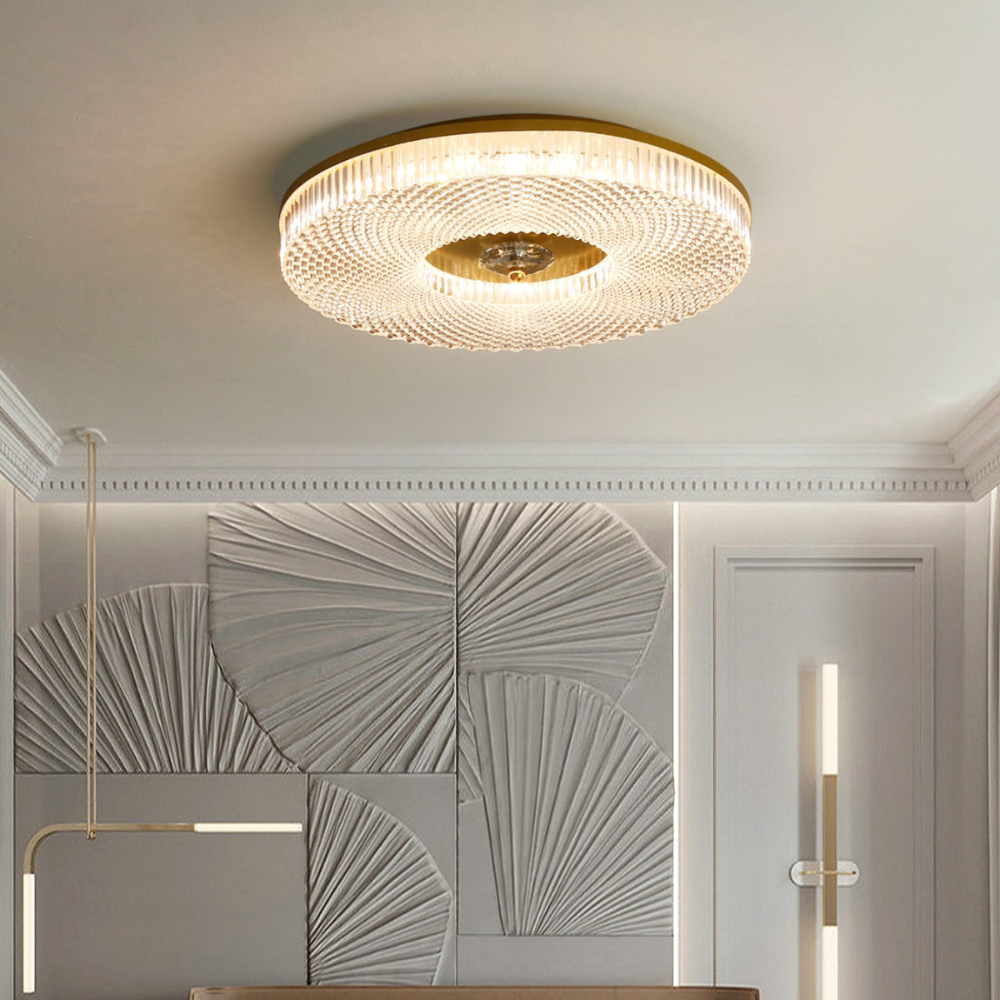 Lampa Sufitowa Nowoczesna z Okrągłym Kloszem Kryształowym - Złoty