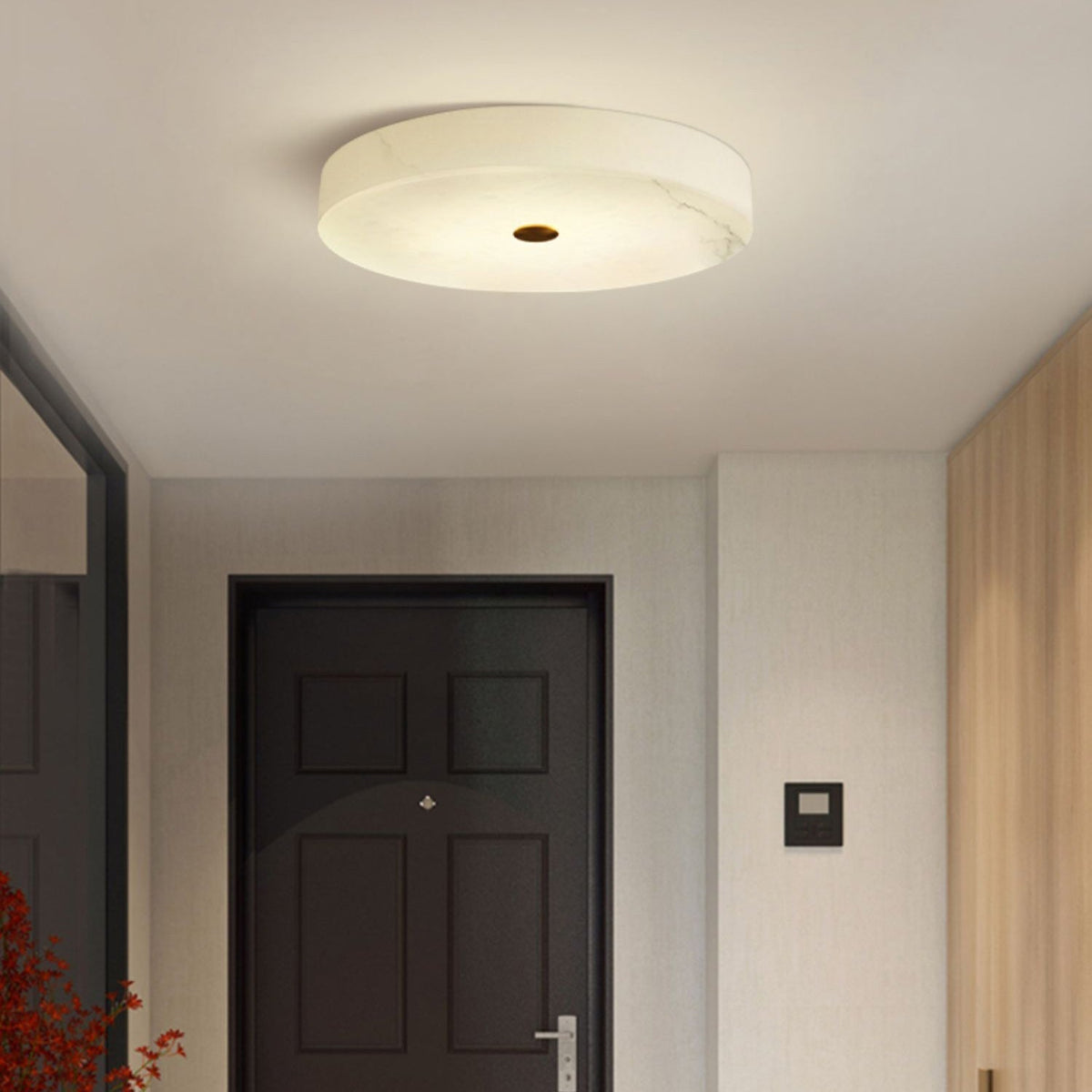 Lampa Sufitowa Okrągła Alabastrowa z Mosiężnym Akcentem - 22