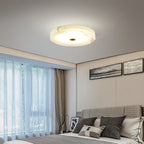 Lampa Sufitowa Okrągła Alabastrowa z Mosiężnym Akcentem - 24