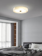 Lampa Sufitowa Okrągła Alabastrowa z Mosiężnym Akcentem - 6