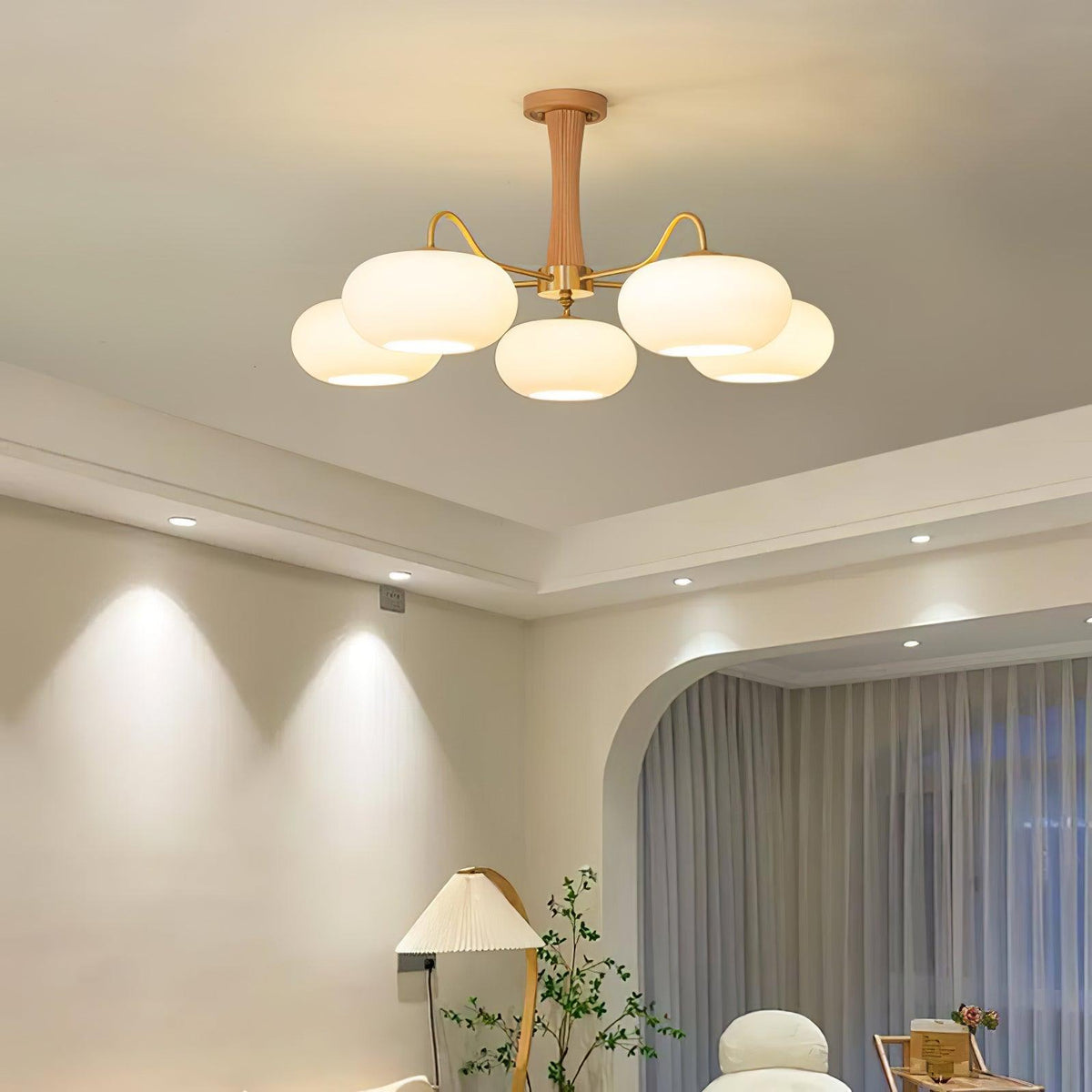 Lampa Sufitowa Retro ze Szklanymi Kloszami i Mosiężnymi Ramionami - 12