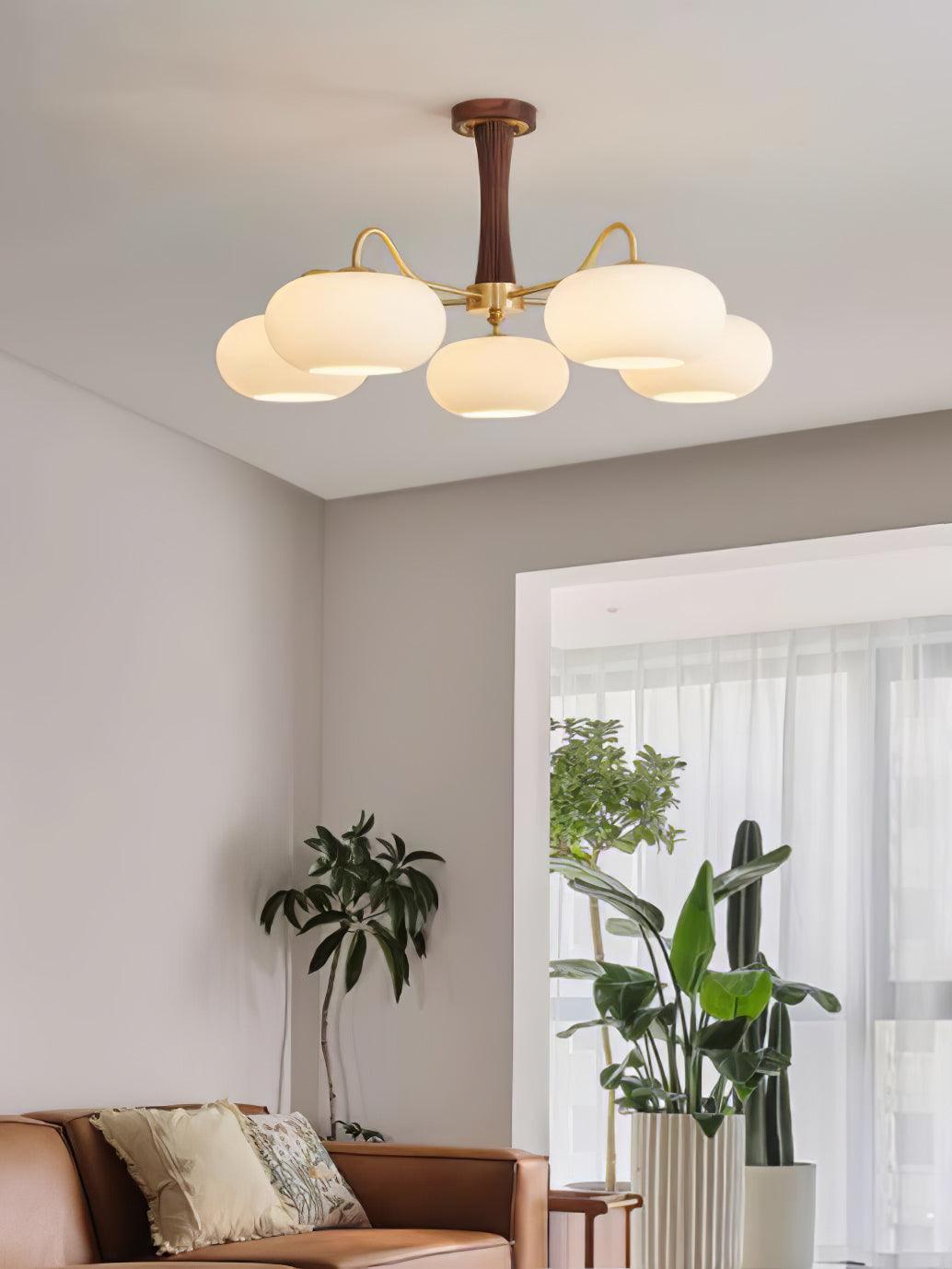 Lampa Sufitowa Retro ze Szklanymi Kloszami i Mosiężnymi Ramionami - 13