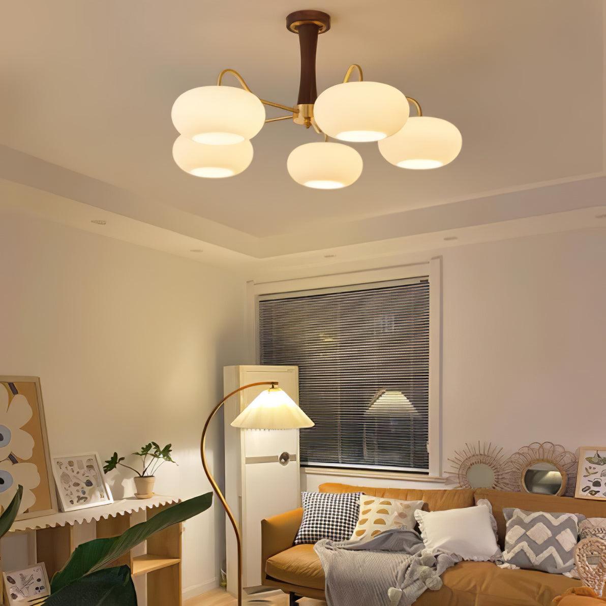 Lampa Sufitowa Retro ze Szklanymi Kloszami i Mosiężnymi Ramionami - 16