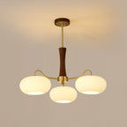 Lampa Sufitowa Retro ze Szklanymi Kloszami i Mosiężnymi Ramionami - Mosiądz/Orzech/Biały