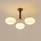 Lampa Sufitowa Retro ze Szklanymi Kloszami i Mosiężnymi Ramionami - Mosiądz/Orzech/Biały