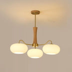 Lampa Sufitowa Retro ze Szklanymi Kloszami i Mosiężnymi Ramionami - Mosiądz/Drewno/Biały