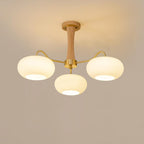 Lampa Sufitowa Retro ze Szklanymi Kloszami i Mosiężnymi Ramionami - Mosiądz/Drewno/Biały
