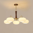 Lampa Sufitowa Retro ze Szklanymi Kloszami i Mosiężnymi Ramionami - Mosiądz/Orzech/Biały