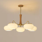Lampa Sufitowa Retro ze Szklanymi Kloszami i Mosiężnymi Ramionami - Mosiądz/Drewno/Biały