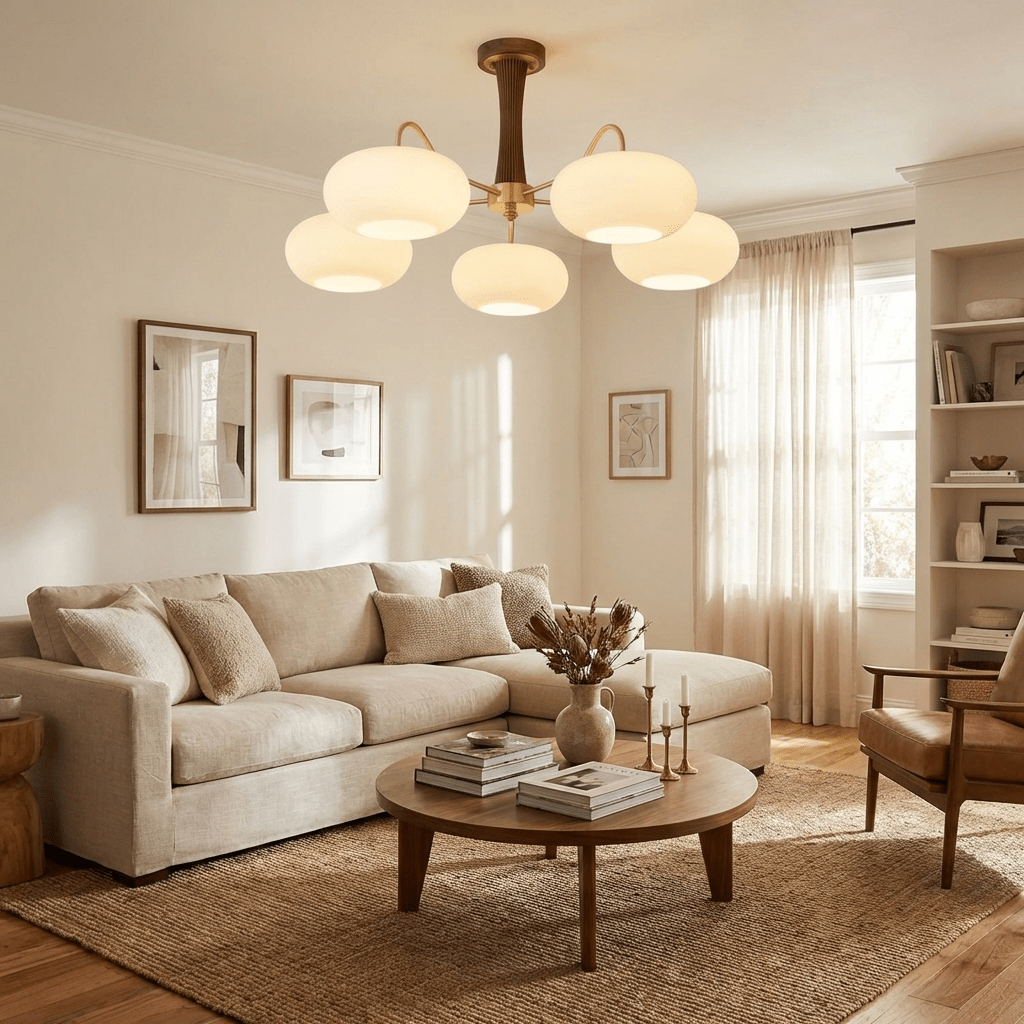 Lampa Sufitowa Retro ze Szklanymi Kloszami i Mosiężnymi Ramionami - 5