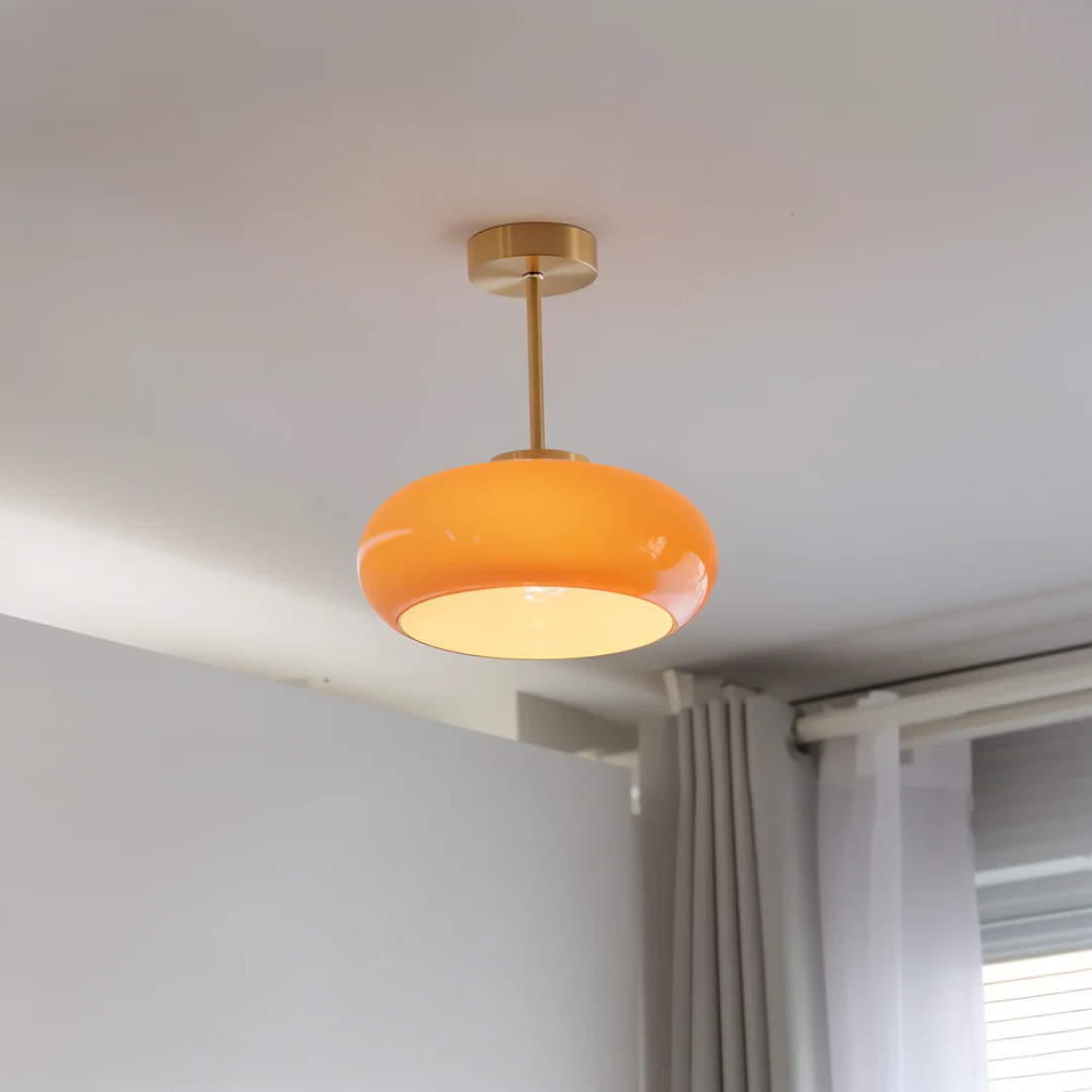 Lampa Sufitowa Retro z Okrągłym Szklanym Kloszem - Pomarańczowy