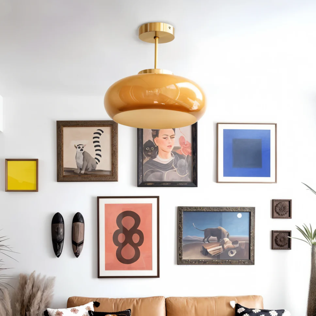 Lampa Sufitowa Retro z Okrągłym Szklanym Kloszem
