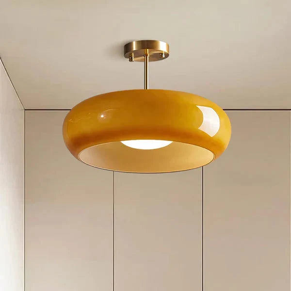 Lampa Sufitowa Retro z Okrągłym Szklanym Kloszem - Mosiądz + Pomarańczowy