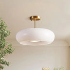 Lampa Sufitowa Retro z Okrągłym Szklanym Kloszem - Mosiądz + Biały