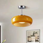 Lampa Sufitowa Retro z Okrągłym Szklanym Kloszem - Chrom + Pomarańczowy