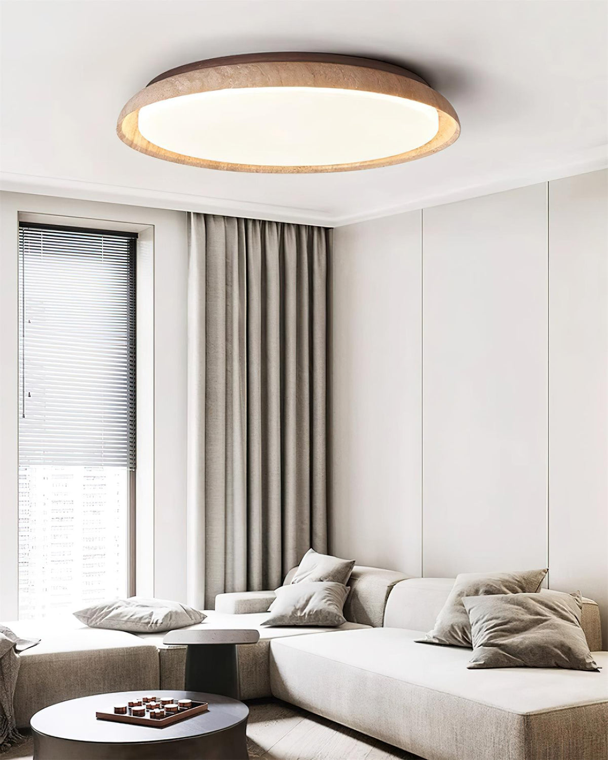 Lampa Sufitowa Rustykalna z Pierścieniem z Trawertynu - 4