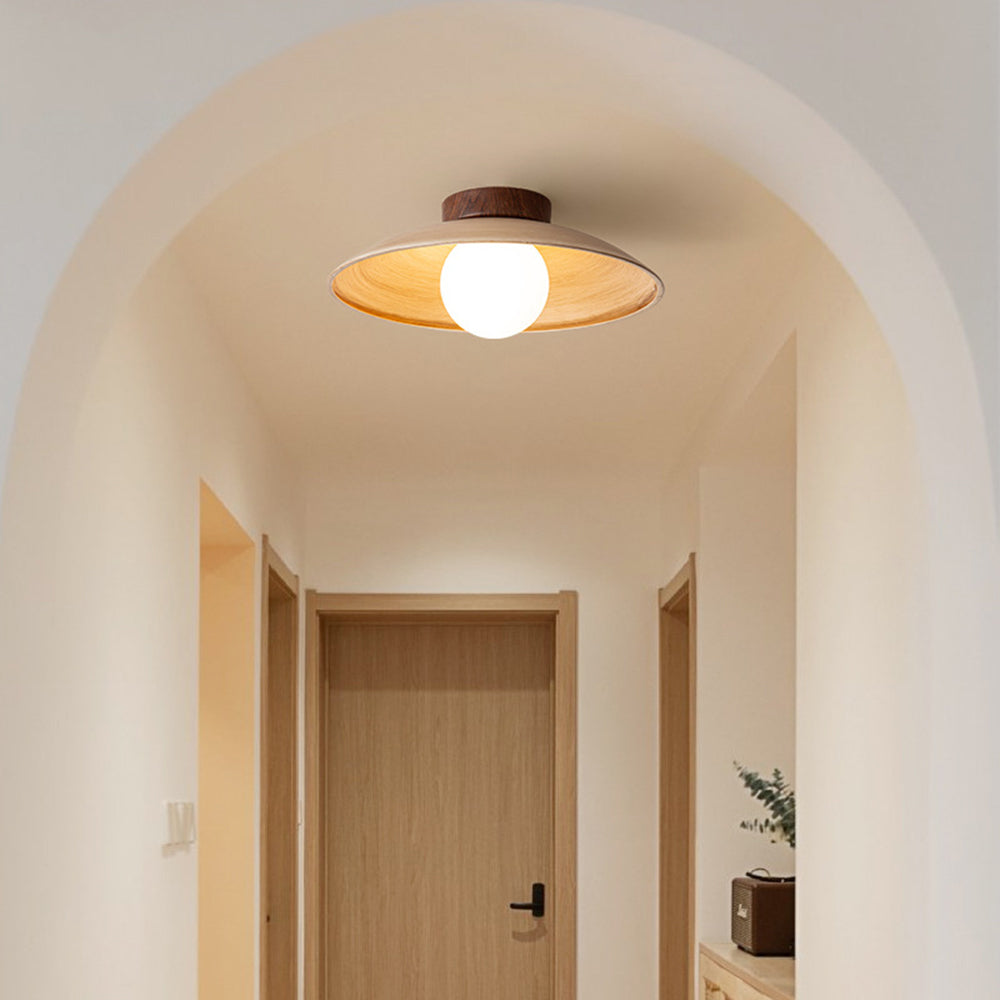 Lampa Sufitowa Skandynawska z Drewnianym Detalem i Kulistym Kloszem - 3