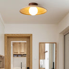 Lampa Sufitowa Skandynawska z Drewnianym Detalem i Kulistym Kloszem
