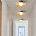 Lampa Sufitowa Skandynawska z Drewnianym Detalem i Kulistym Kloszem - 4