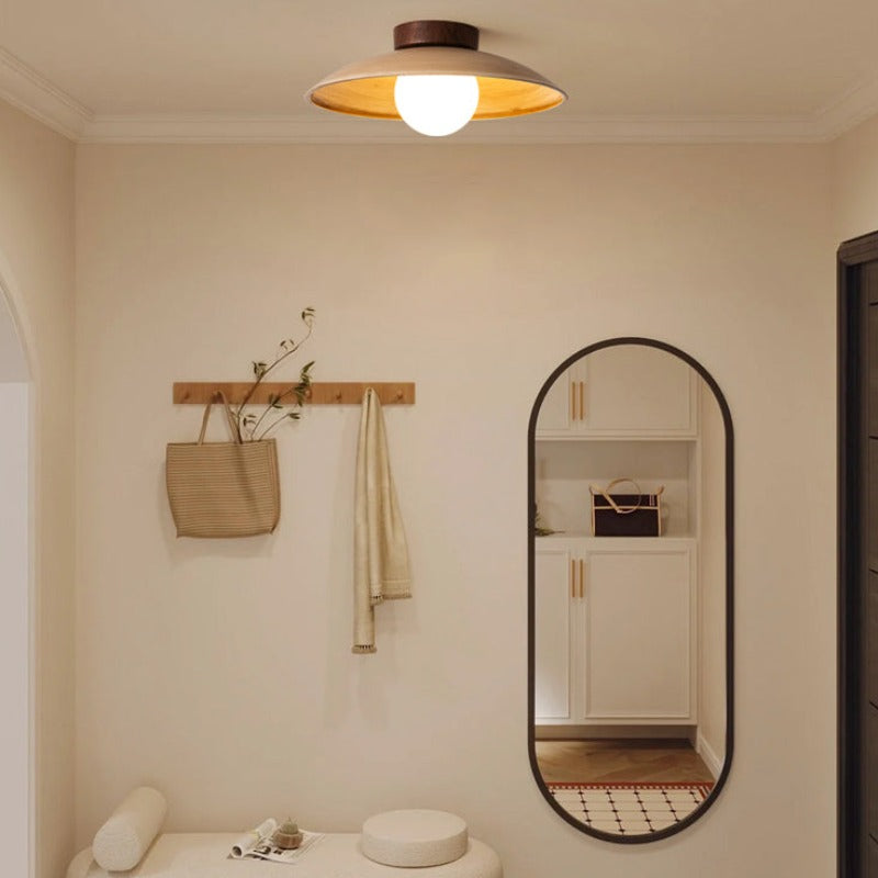 Lampa Sufitowa Skandynawska z Drewnianym Detalem i Kulistym Kloszem - 5