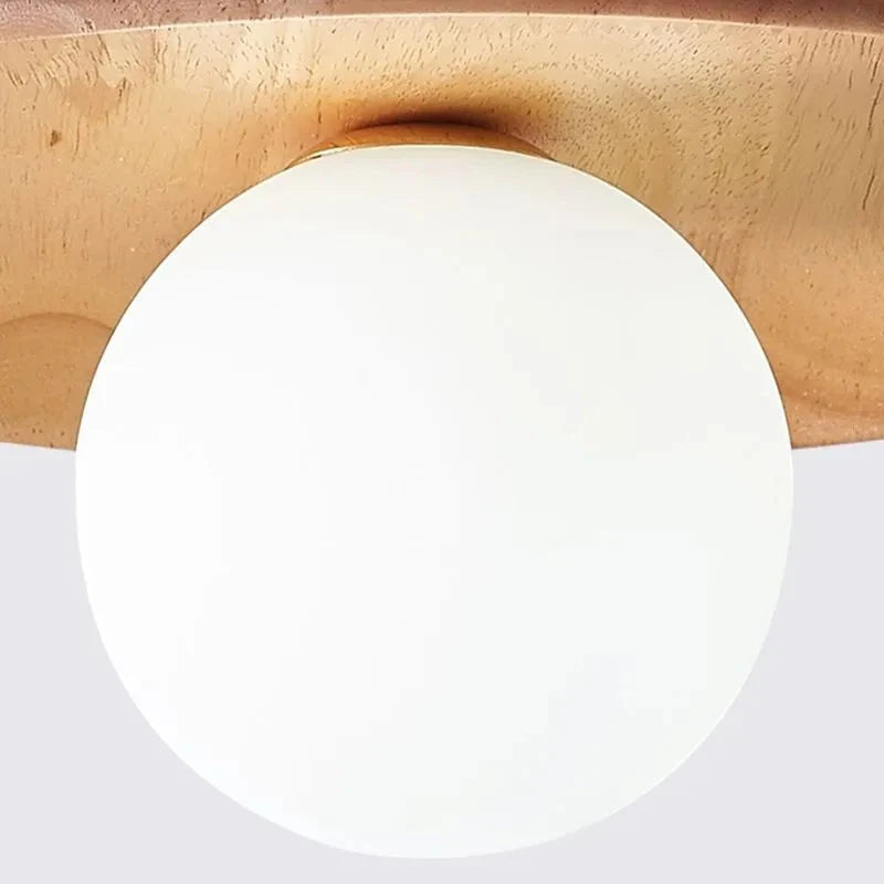 Lampa Sufitowa Skandynawska z Drewnianym Kloszem i Szklaną Kulą - 10