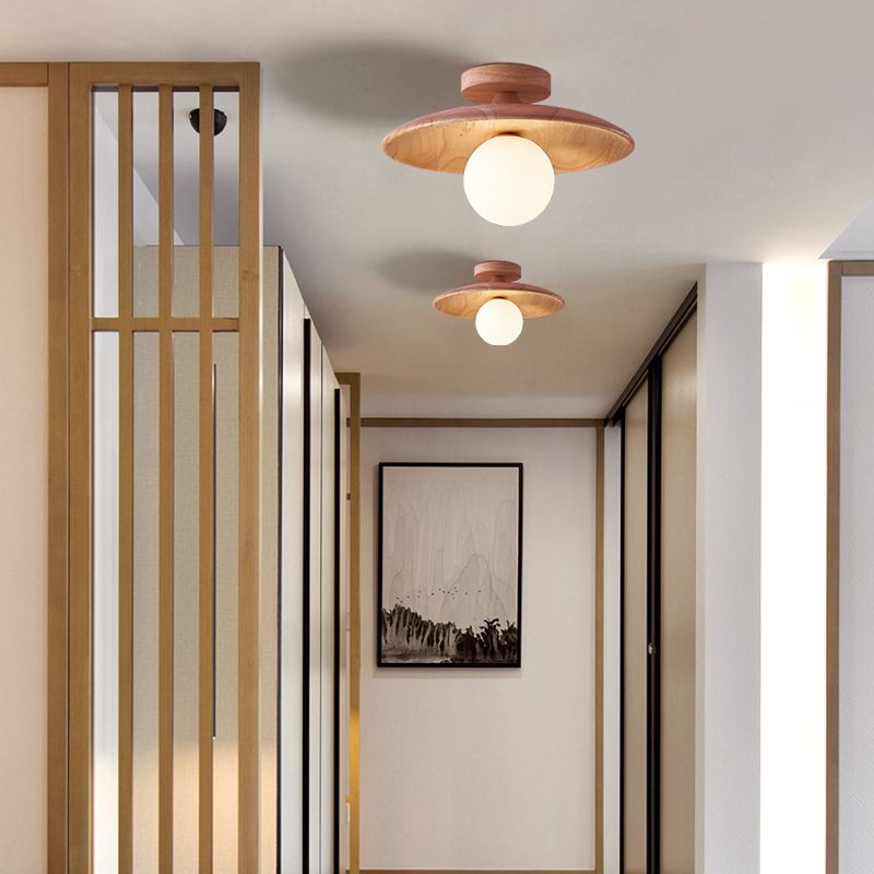 Lampa Sufitowa Skandynawska z Drewnianym Kloszem i Szklaną Kulą - 4