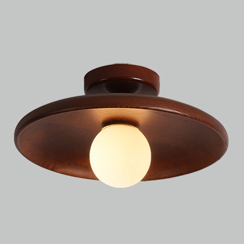 Lampa Sufitowa Skandynawska z Drewnianym Kloszem i Szklaną Kulą - Orzech