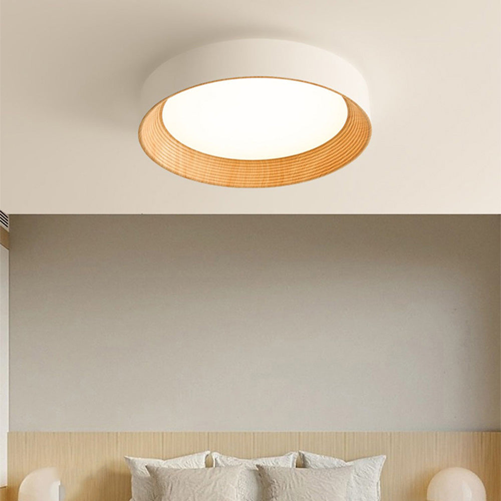 Lampa Sufitowa Skandynawska z Pierścieniem w Wyglądzie Drewna - Naturalne drewno
