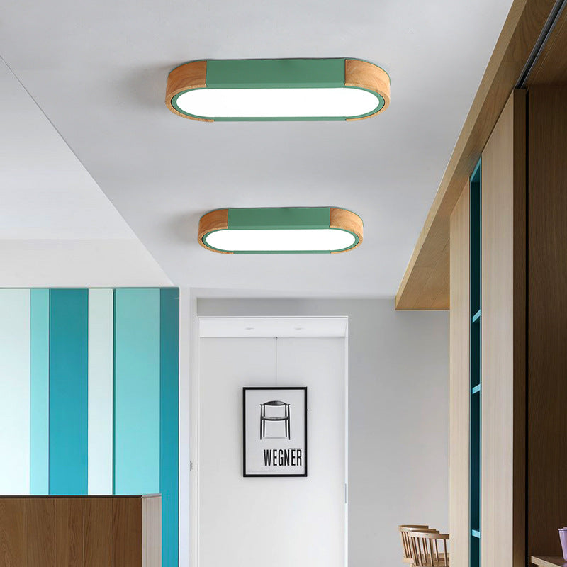 Lampa Sufitowa Skandynawska Owalna z Drewnianymi Akcentami - Zielony