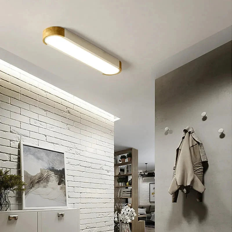 Lampa Sufitowa Skandynawska Owalna z Drewnianymi Akcentami