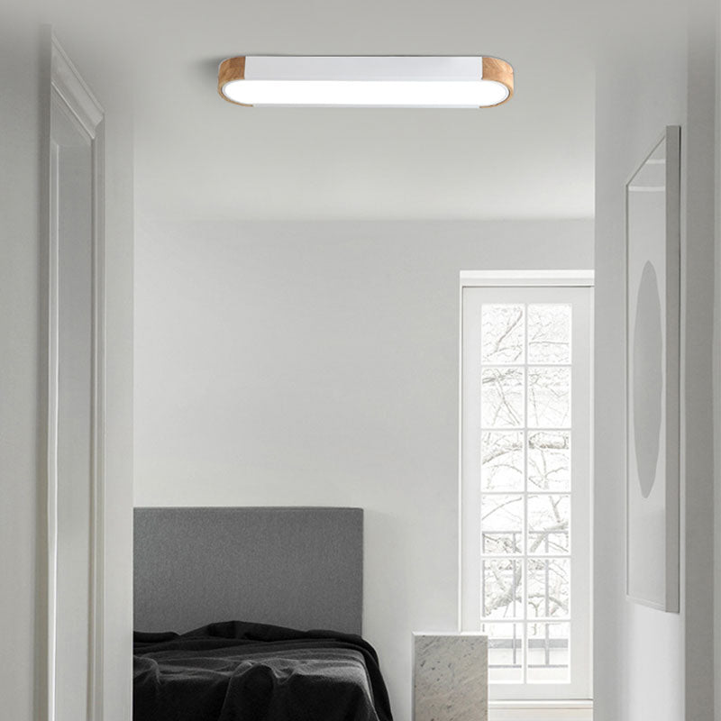 Lampa Sufitowa Skandynawska Owalna z Drewnianymi Akcentami - Biały