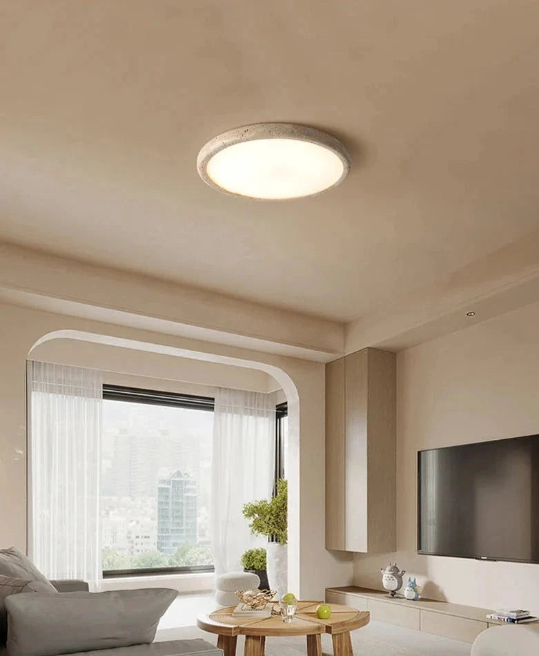 Lampa Sufitowa Wabi Sabi z Okrągłym Kloszem Imitującym Kamień - 9