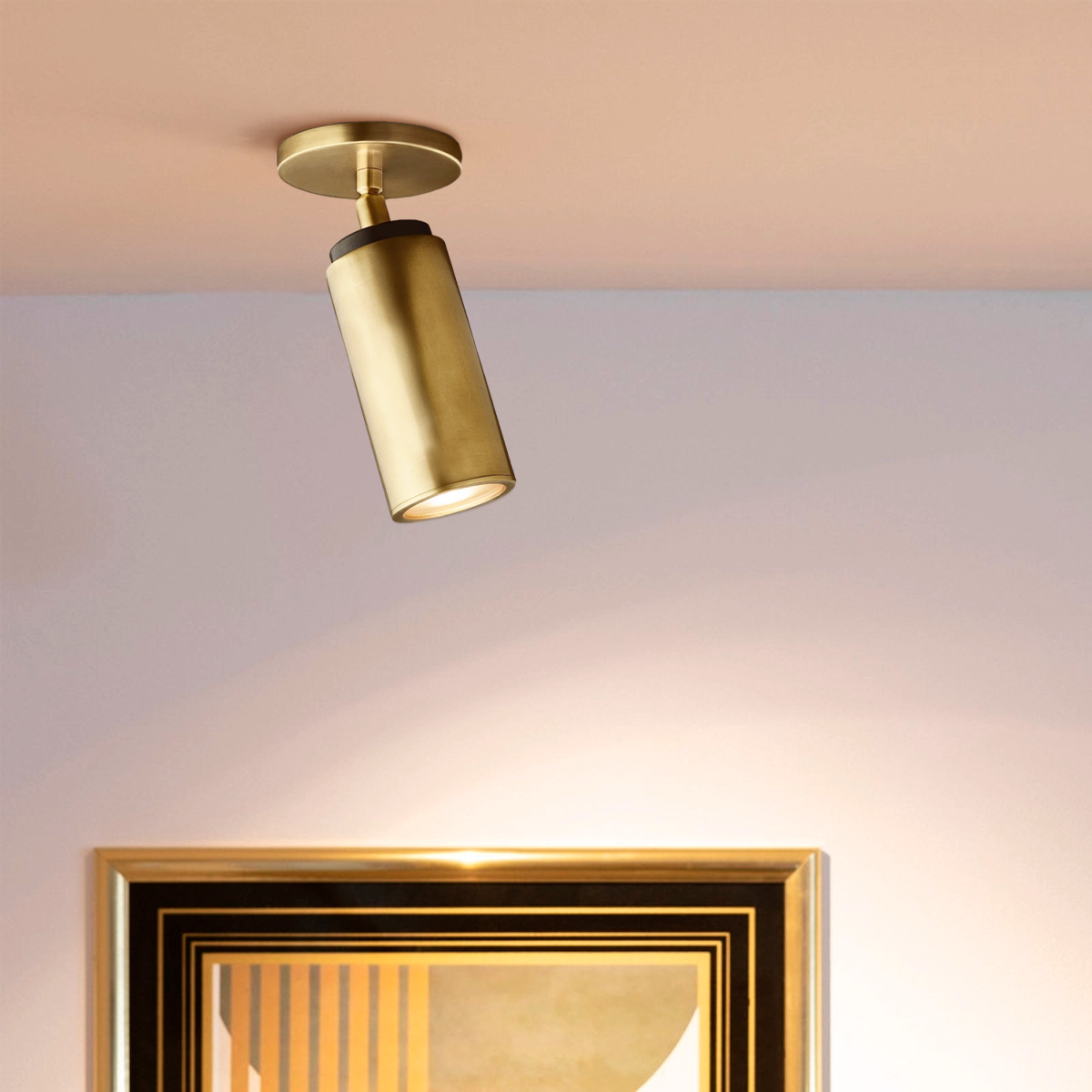 Lampa Sufitowa Spot Cylindryczna z Obrotowym Kloszem - Mosiądz gładki lakierowany patynowany