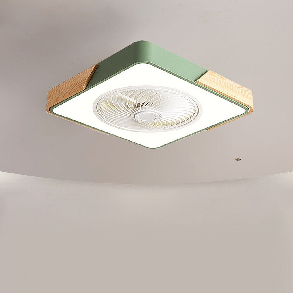 Lampa Sufitowa z Wentylatorem LED Skandynawska z Drewnianymi Akcentami - Zielony