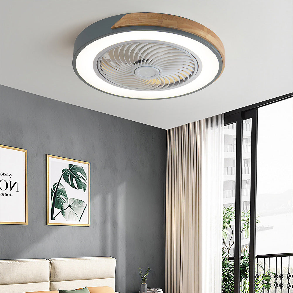 Lampa Sufitowa z Wentylatorem LED Skandynawska z Drewnianymi Akcentami - Szary
