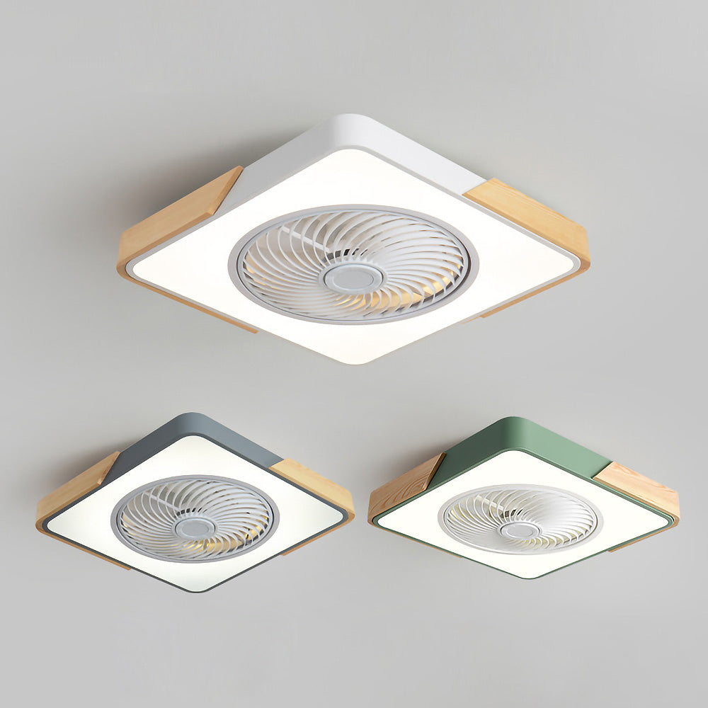 Lampa Sufitowa z Wentylatorem LED Skandynawska z Drewnianymi Akcentami - Szary