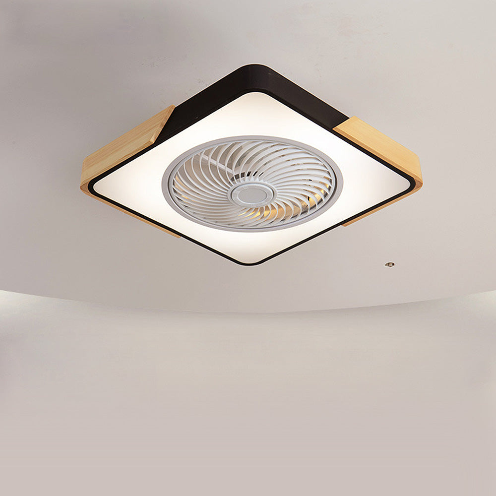 Lampa Sufitowa z Wentylatorem LED Skandynawska z Drewnianymi Akcentami - Czarny